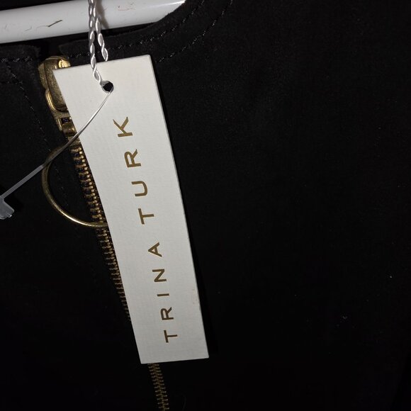 Trina Turk Black Goat Leather Zip Front Sheath Dress Size 4 NWT - Picture 7 of 8